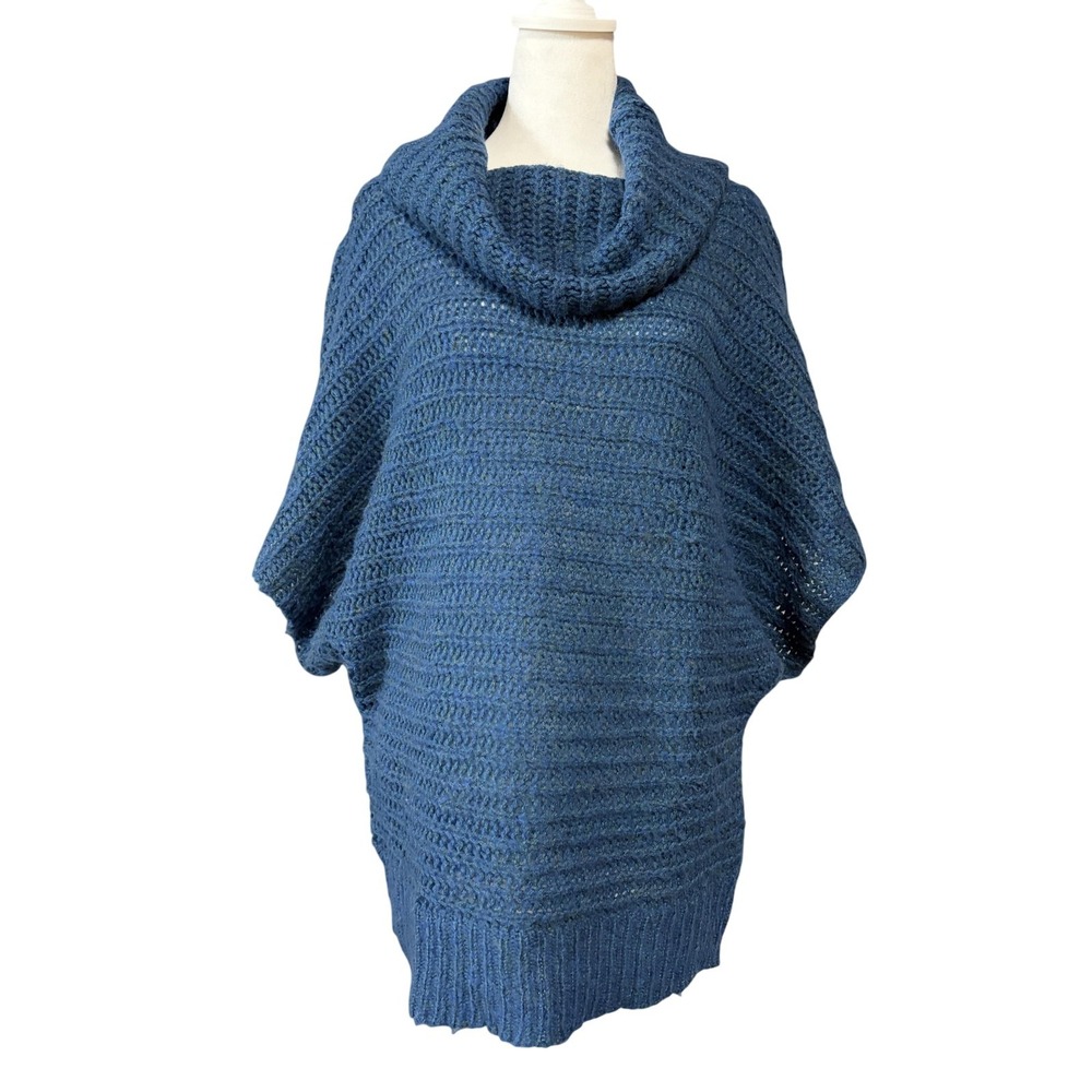 Free People Sweater Womens L Blue Wool Blend Cowl Neck Dolman Knit Pullover
